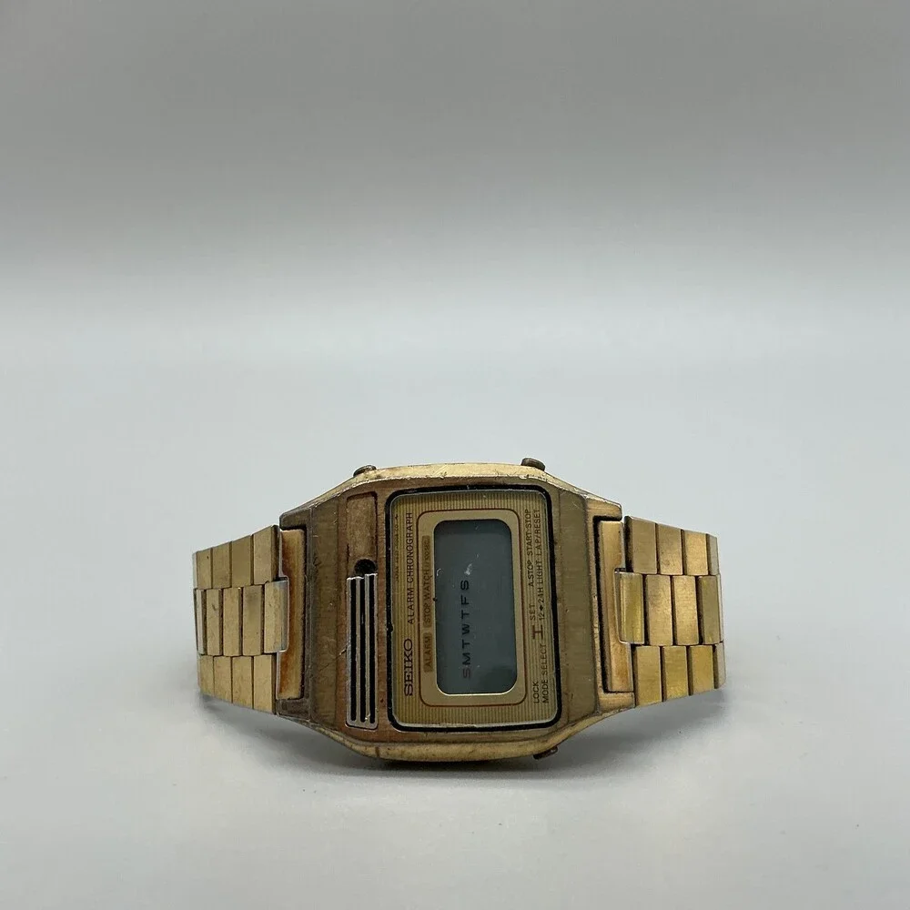 Vtg Seiko A639-5009 Chronograph Mens Watch 33mm Gold Tone For Parts Not Running